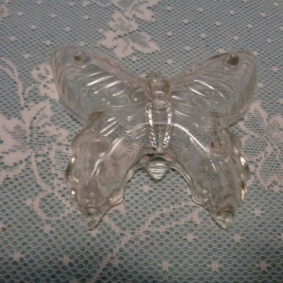 VINTAGE GLASS BUTTERFUL DISH & BLUE SATIN PIN CUSHIN - Picture 7 of 16